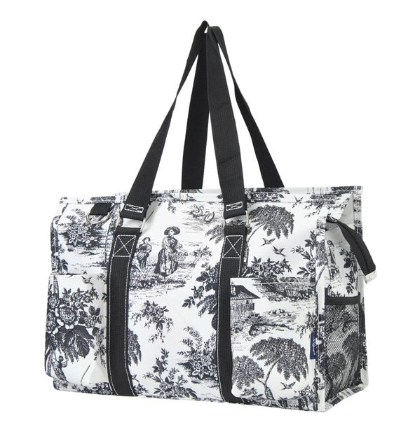 KUN731 Heirloom Toile NGIL Zippered Caddy Organizer Tote Bag