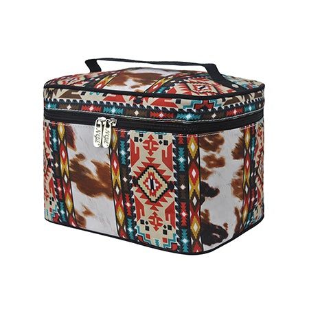 ACF983 Tribal Cow Print NGIL Large Top Handle Cosmetic Case