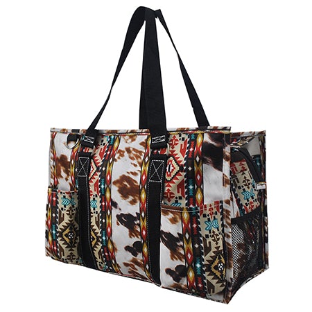 Tribal Cow Print NGIL Zippered Caddy Large Organizer Tote Bag