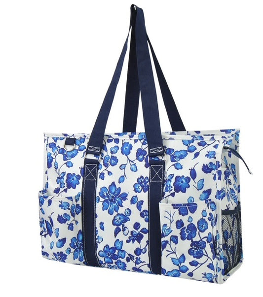 BDM733-NVY  Bluebonnet Belle NGIL Zippered Caddy Large Organizer Tote Bag