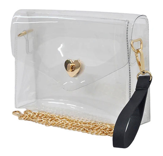 BI1330 Clear Heart Locket Stadium Clutch/Crossbody