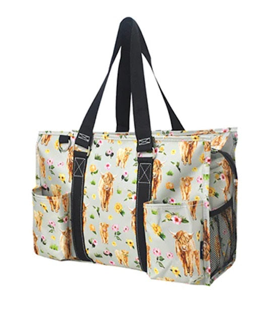 Floral Cow NGIL Zippered Caddy Organizer Tote Bag