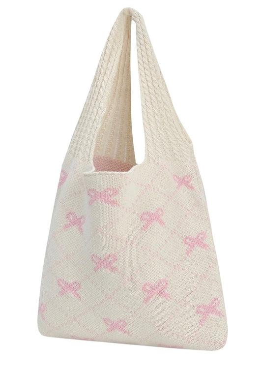 CR1538 Beige Darling Bows Crochet Tote Bag