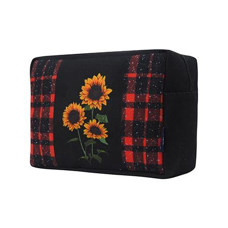 Red Buffalo Plaid with Sunflower NGIL Large Cosmetic Travel Pouch