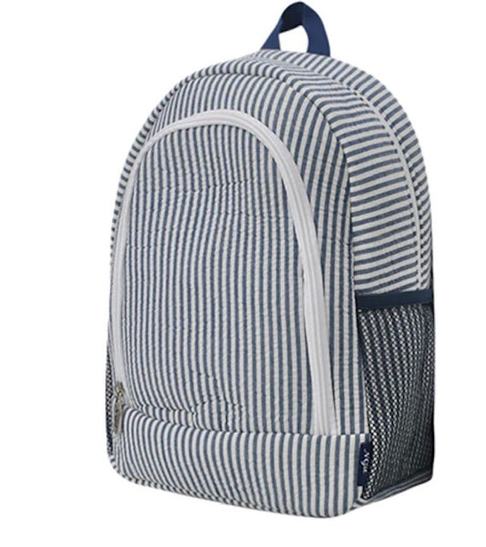 Seersucker Navy Medium Size NGIL Canvas School Backpack