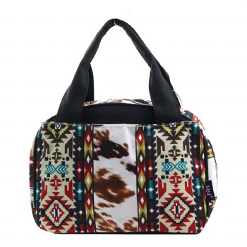 Canvas Aztec Cow Insulated Lunch Bag